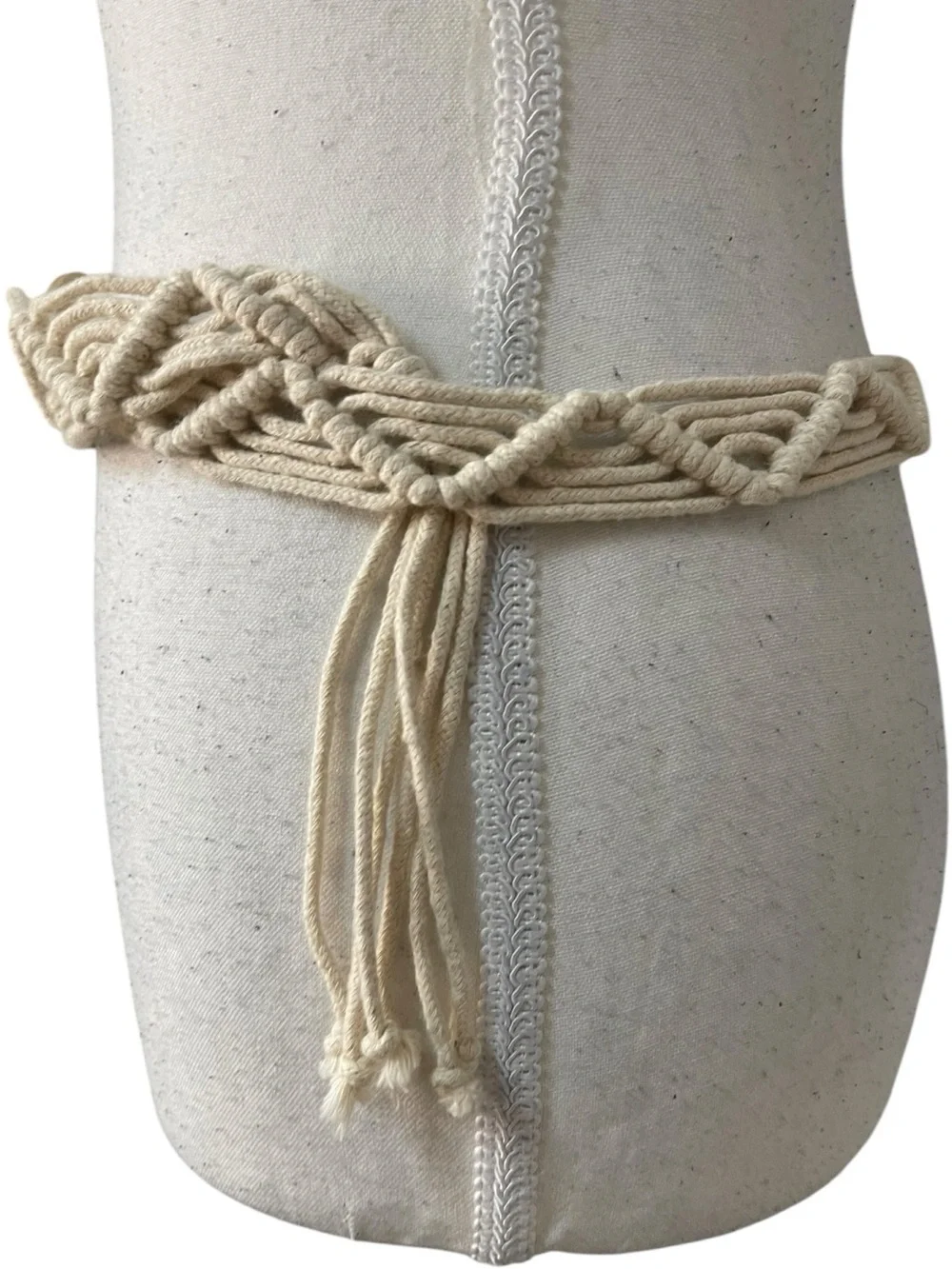 Zara Macrame Rope Belt with Wooden Buckle Cream
